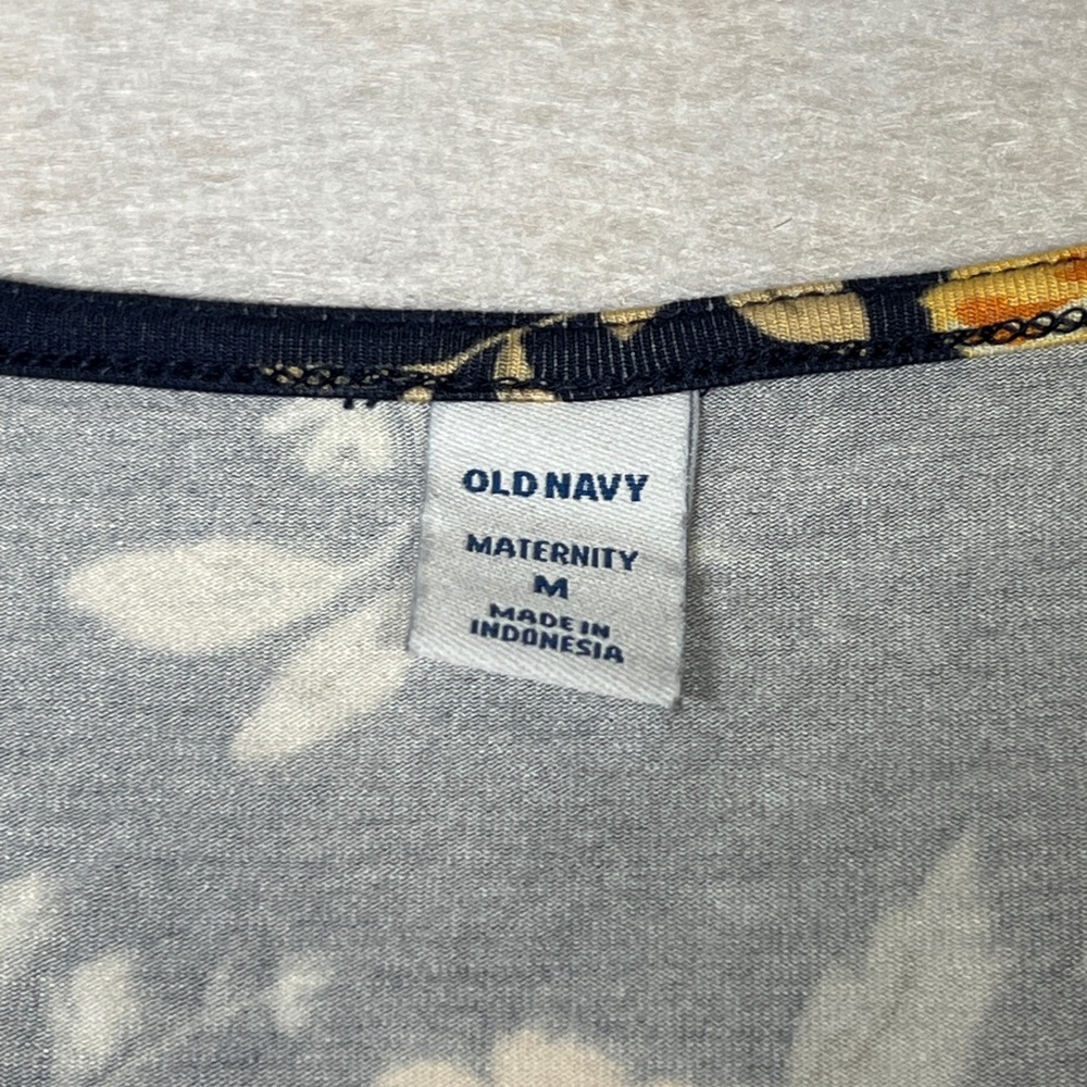 NWOT Old Navy Women’s M Maternity Swing Dress Blue Yellow Floral Knit Long Slv - Picture 3 of 6